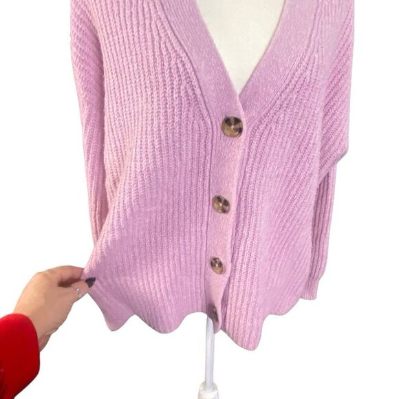 Cupcakes and Cashmere Lilac Purple Chunky Knit Cardigan Sweater Women’s Large - Picture 2 of 7
